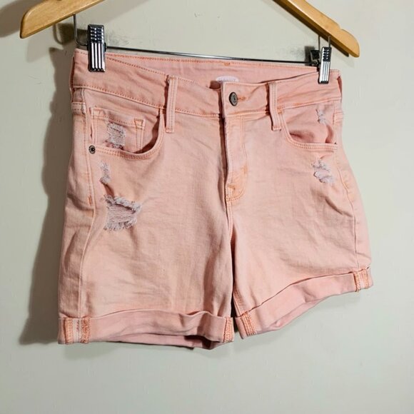 Old Navy Distressed High Rise Midi Shorts in Peachy Pink Women's Size 0 - Picture 7 of 7